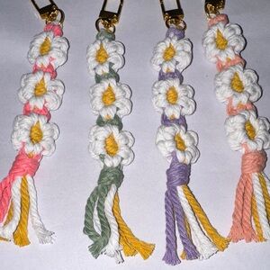 Floral Crochet Keychain Set - Pink, Green, Purple, Orange